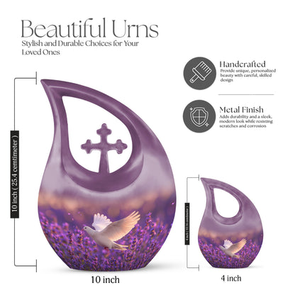 10-inch personalized White Dove on Purple urn
