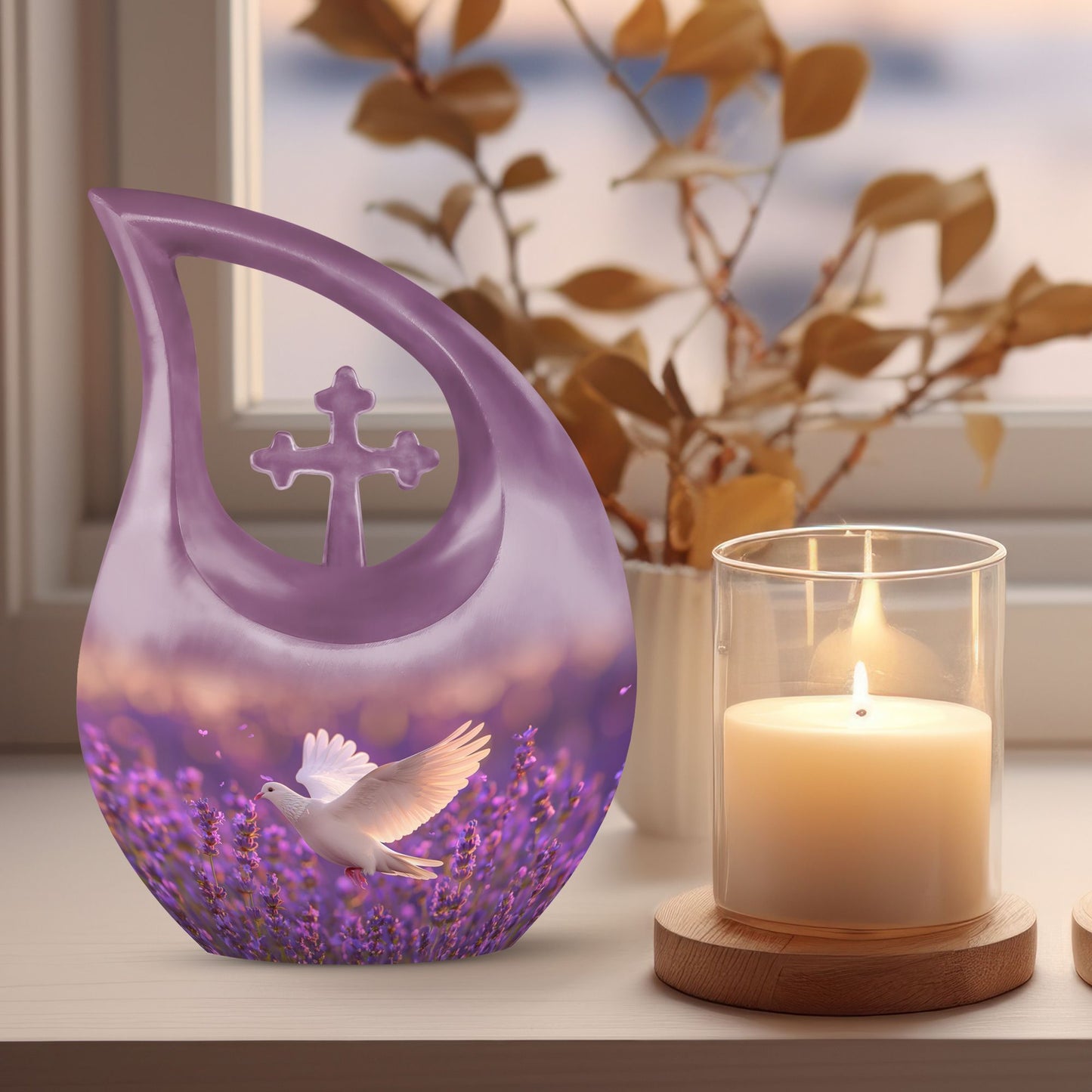 10-inch personalized White Dove on Purple urn