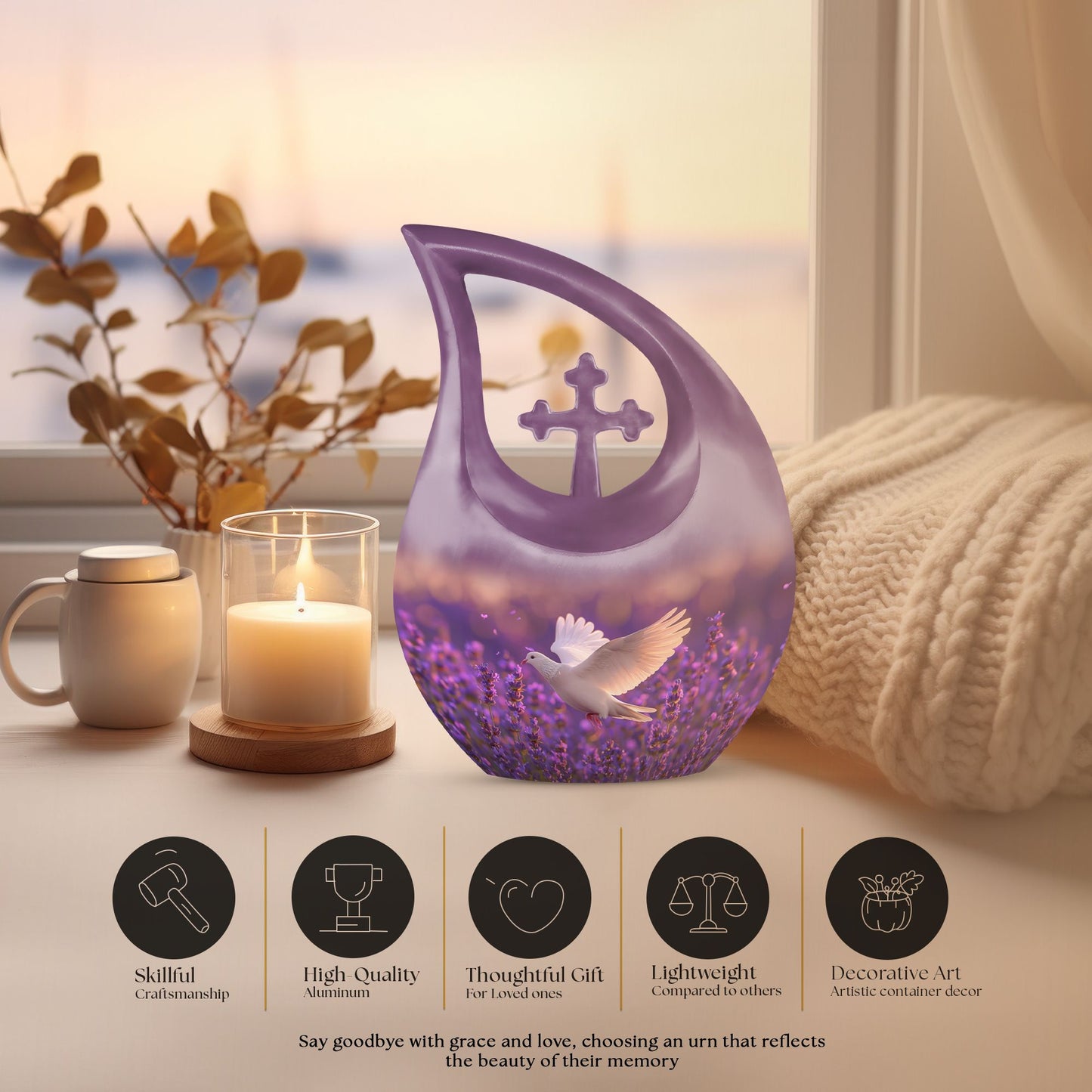 10-inch personalized White Dove on Purple urn