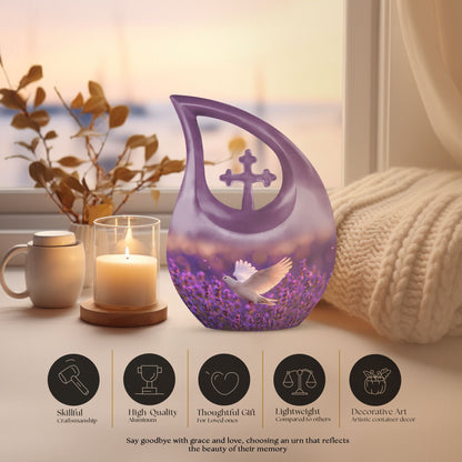 10-inch personalized White Dove on Purple urn