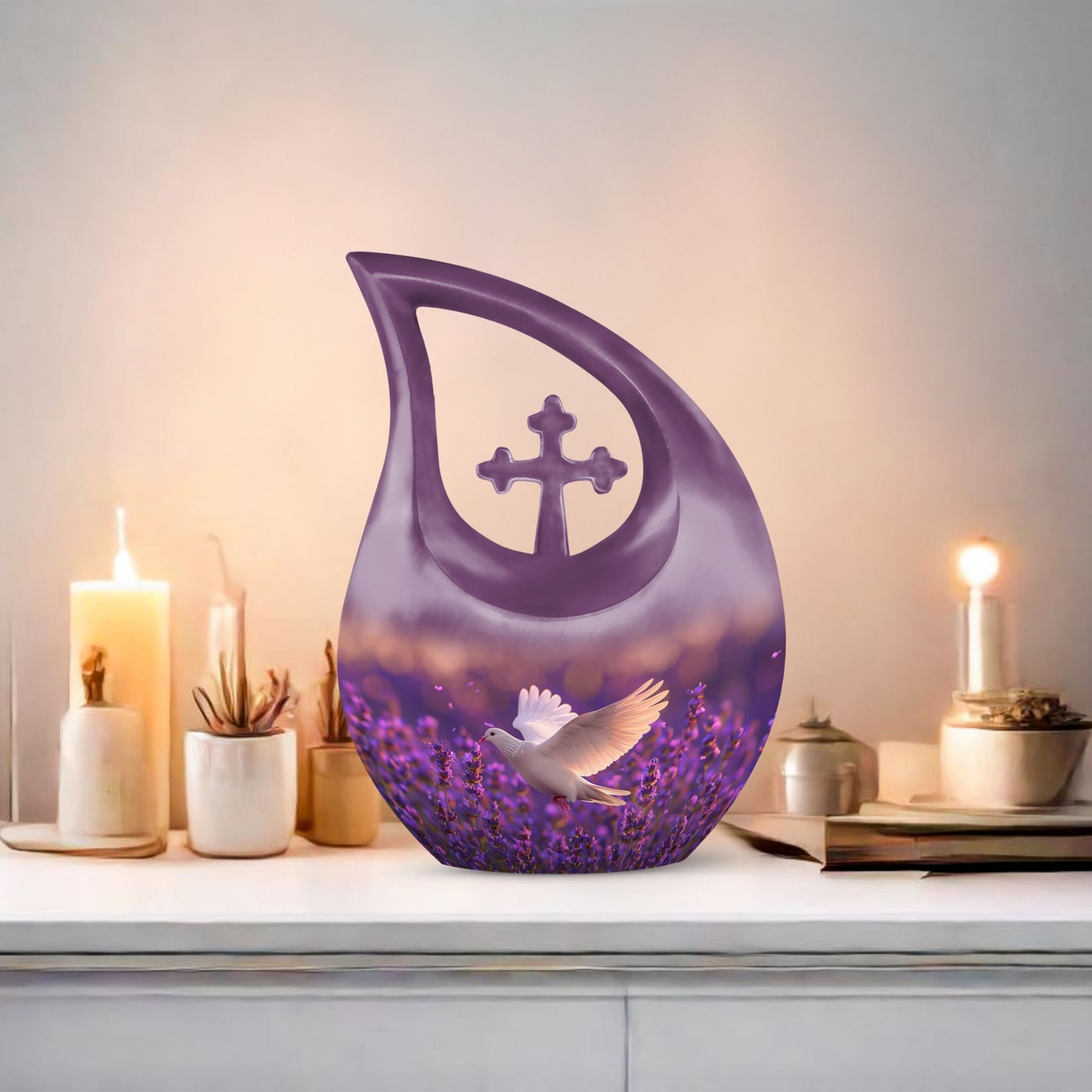 10-inch personalized White Dove on Purple urn