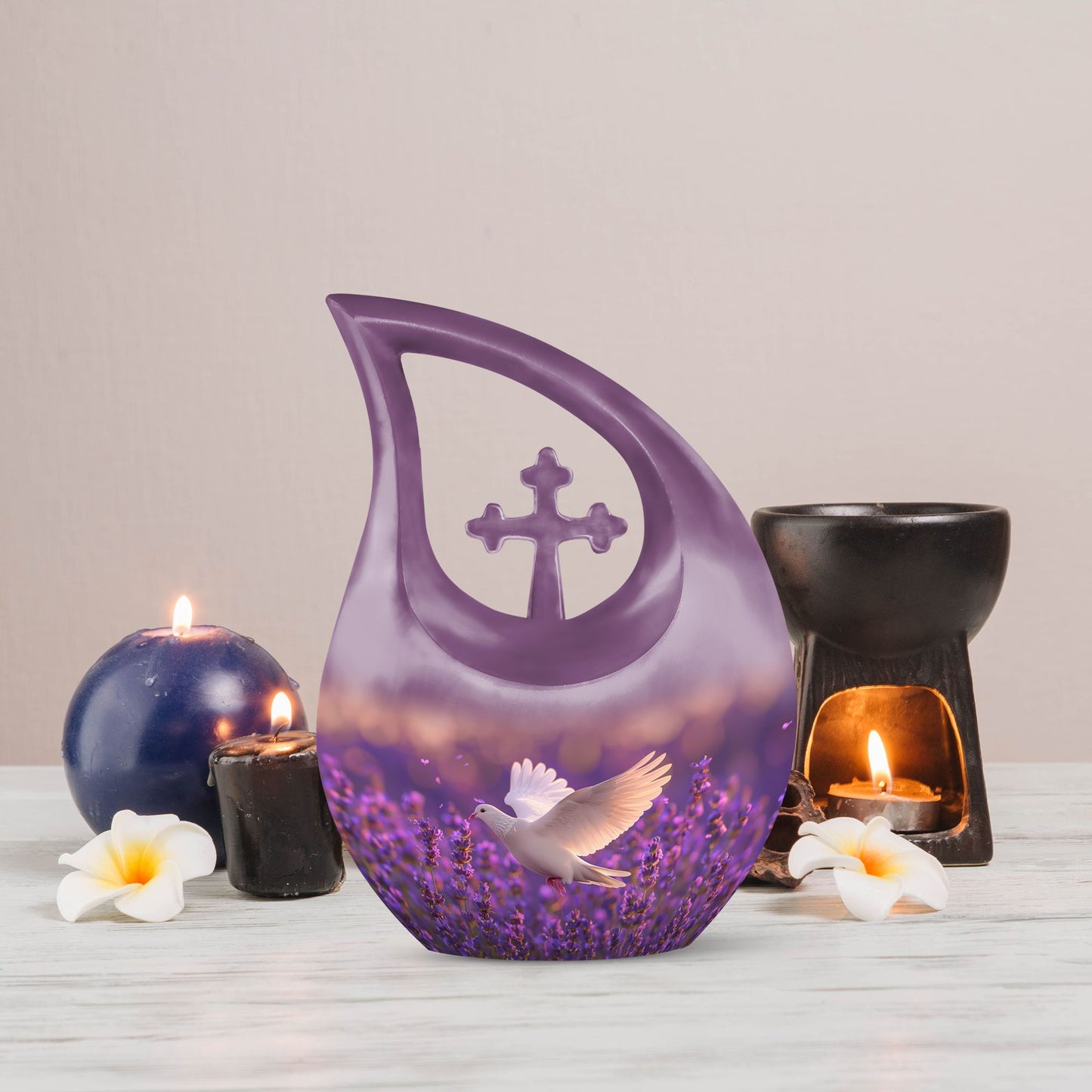 10-inch personalized White Dove on Purple urn
