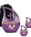 White Dove On Purple Theme Large Urn With 2 Keepsake Urn