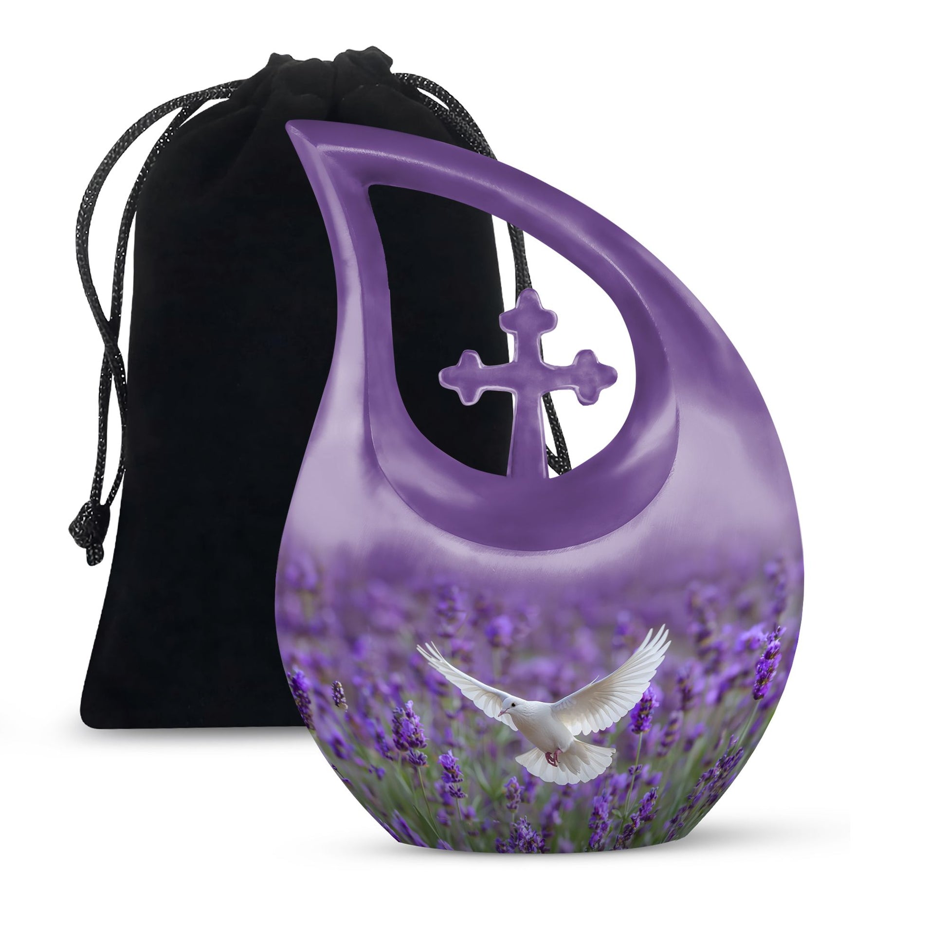 White Dove On Purple Theme Large Urn 10 Inch