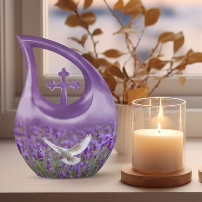 Cross Drop design Purple Urn