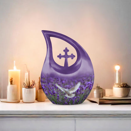Cross Drop design Purple Urn