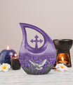 Cross Drop design Purple Urn