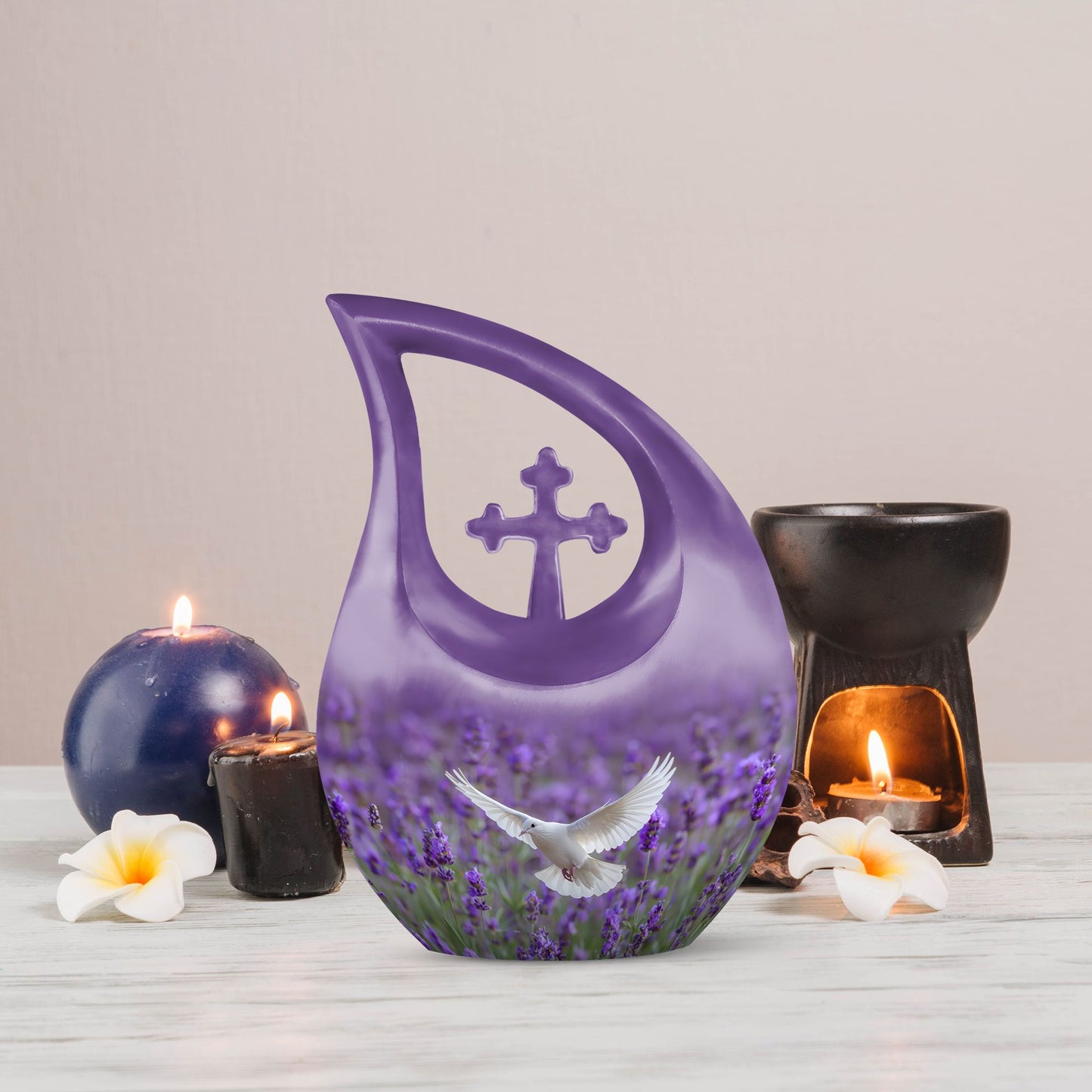 Cross Drop design Purple Urn