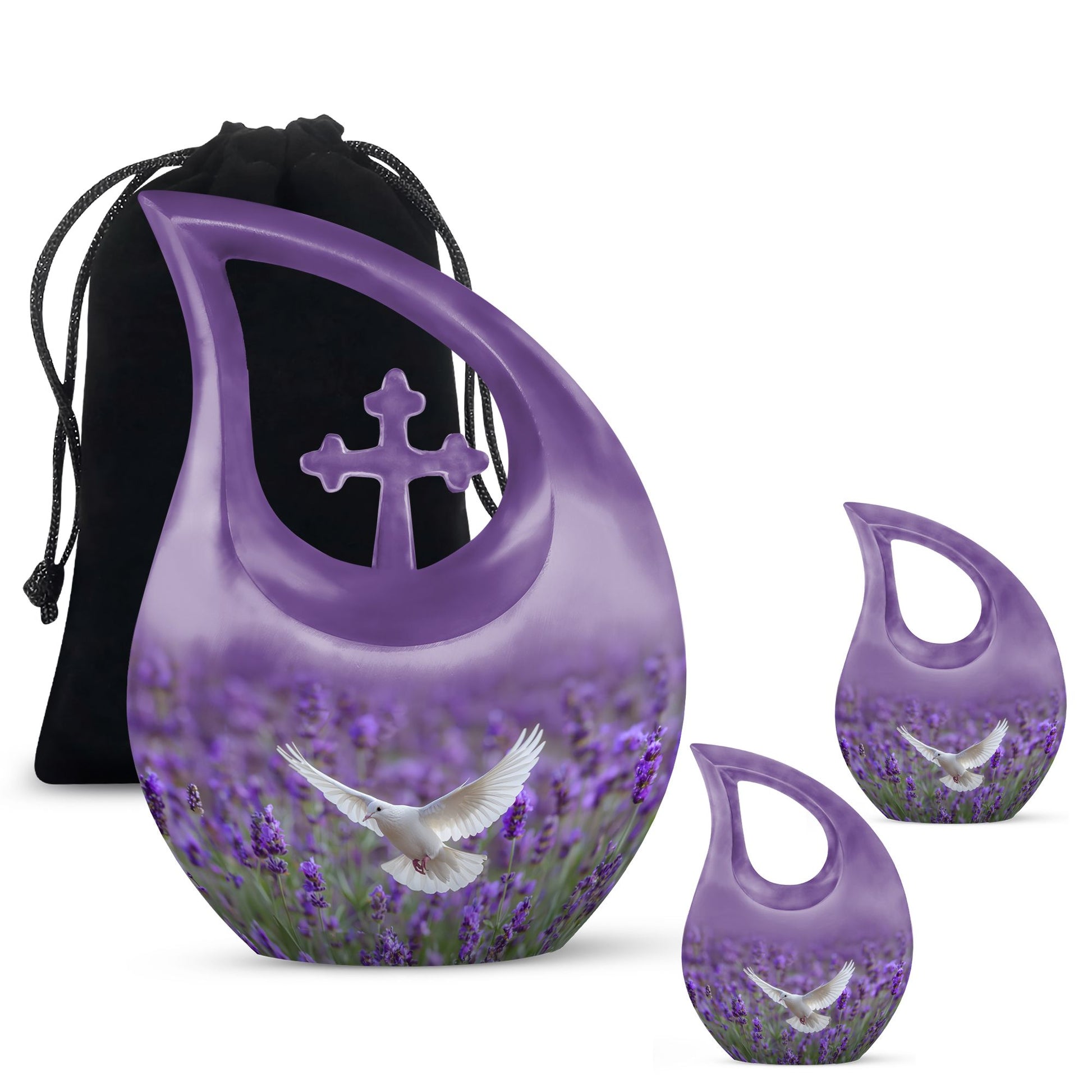 White Dove On Purple Theme Large Urn With 2 Keepsake Urn