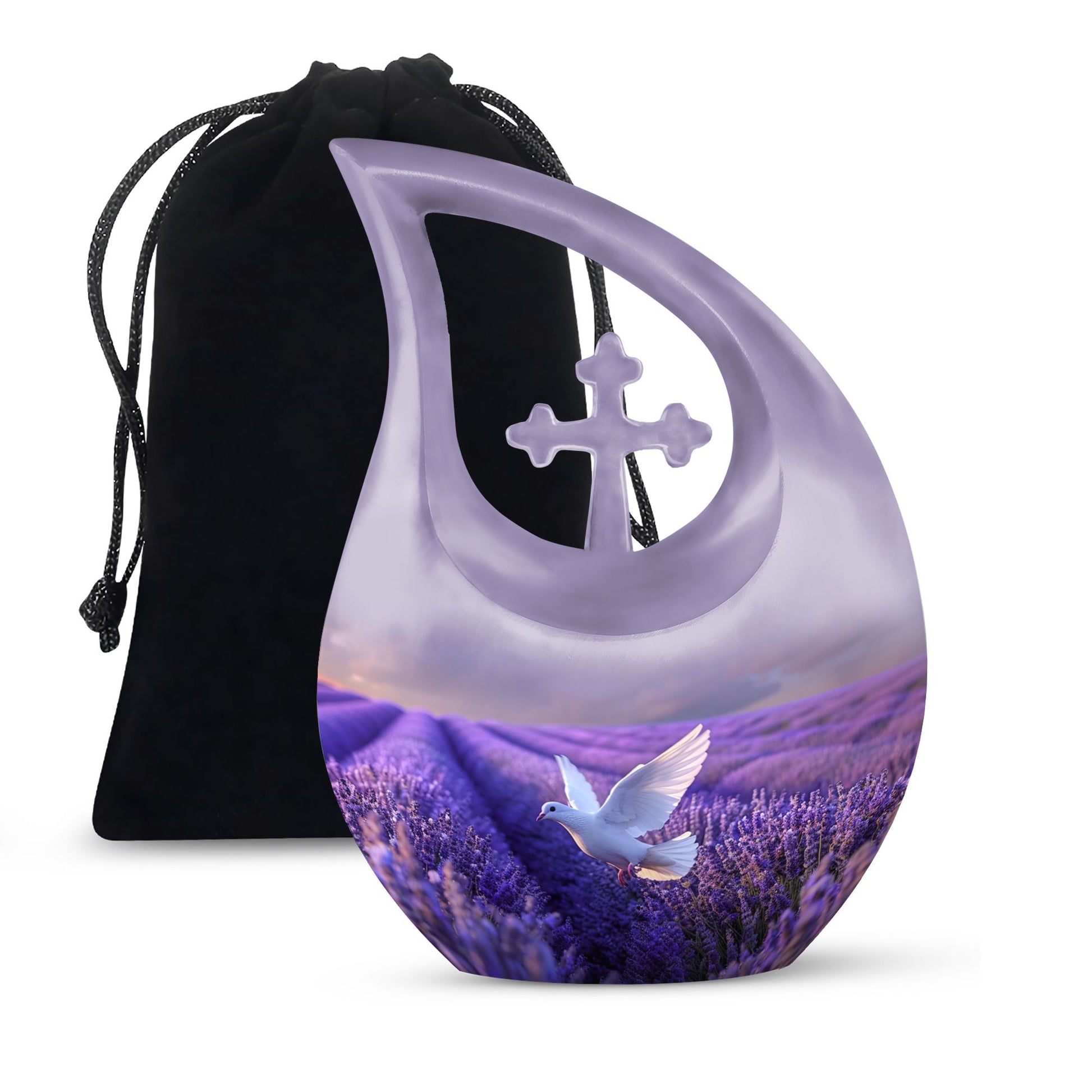 White Dove On Purple Theme Large Urn 10 Inch