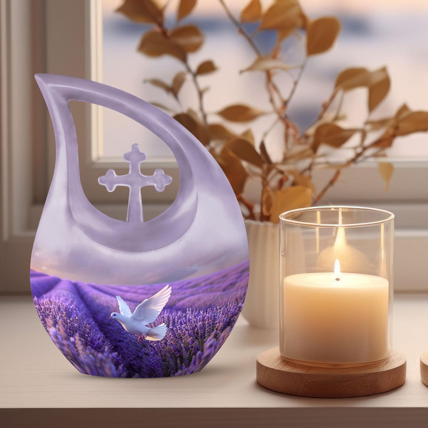 White Dove On Purple Meadow Urn