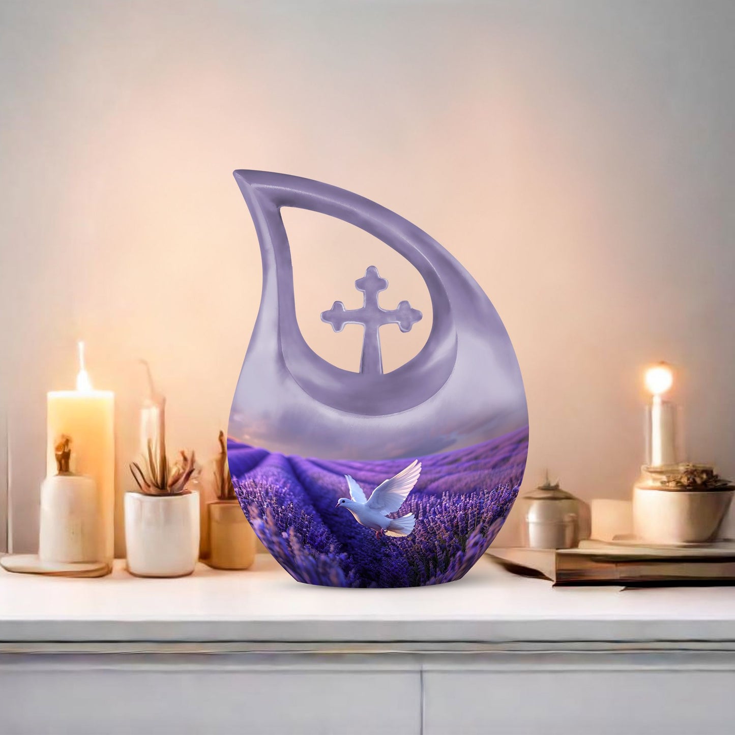 White Dove On Purple Meadow Urn