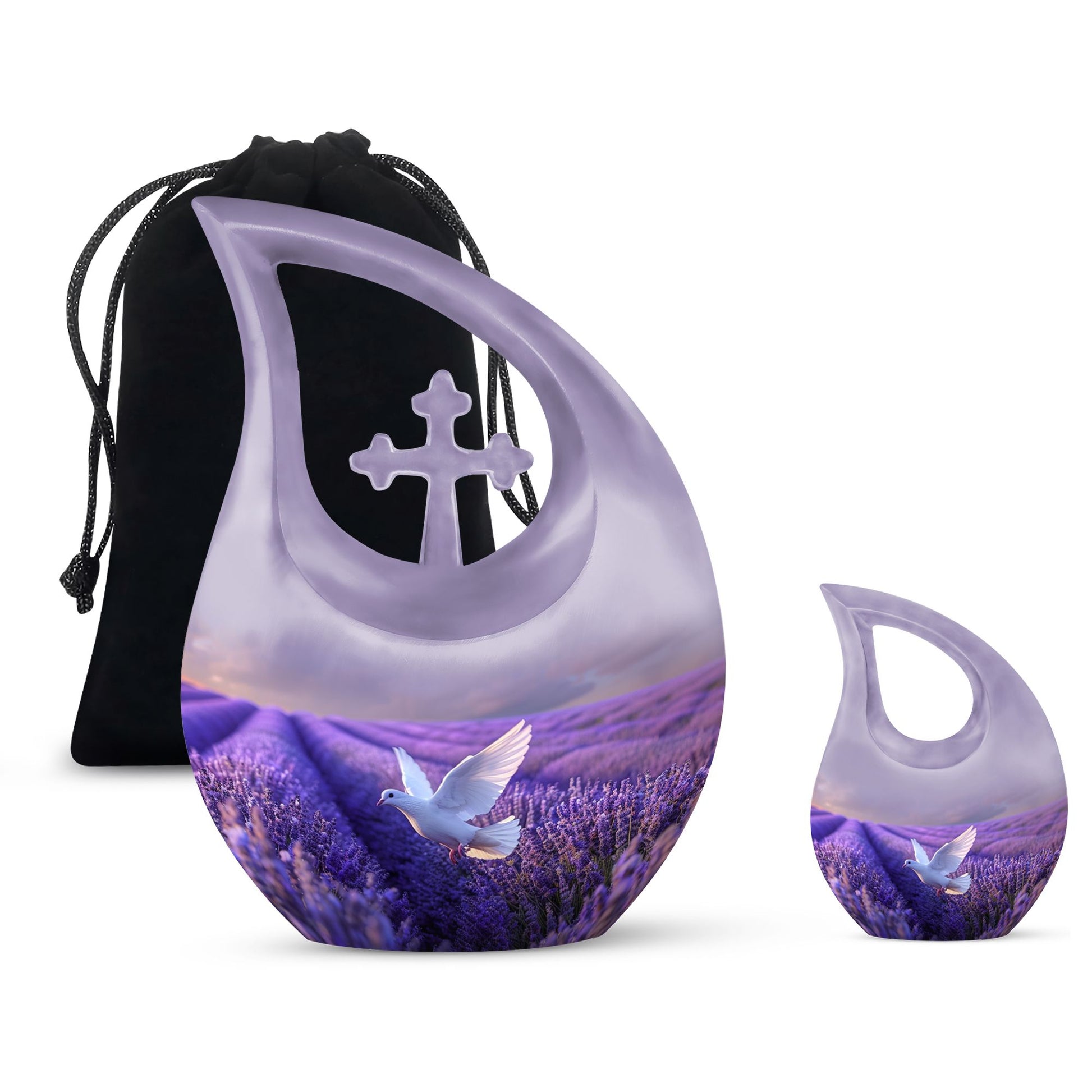 White Dove On Purple Theme Large Urn With 1 Keepsake Urn
