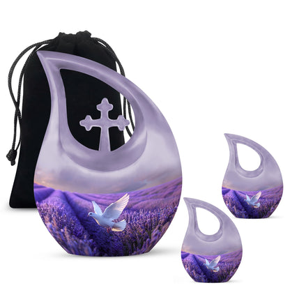 White Dove On Purple Theme Large Urn With 2 Keepsake Urn