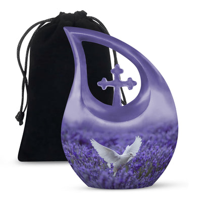 White Dove On Purple Theme Large Urn 10 Inch