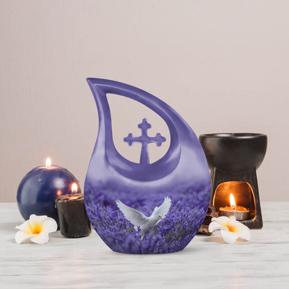 mom urn with a cross drop design