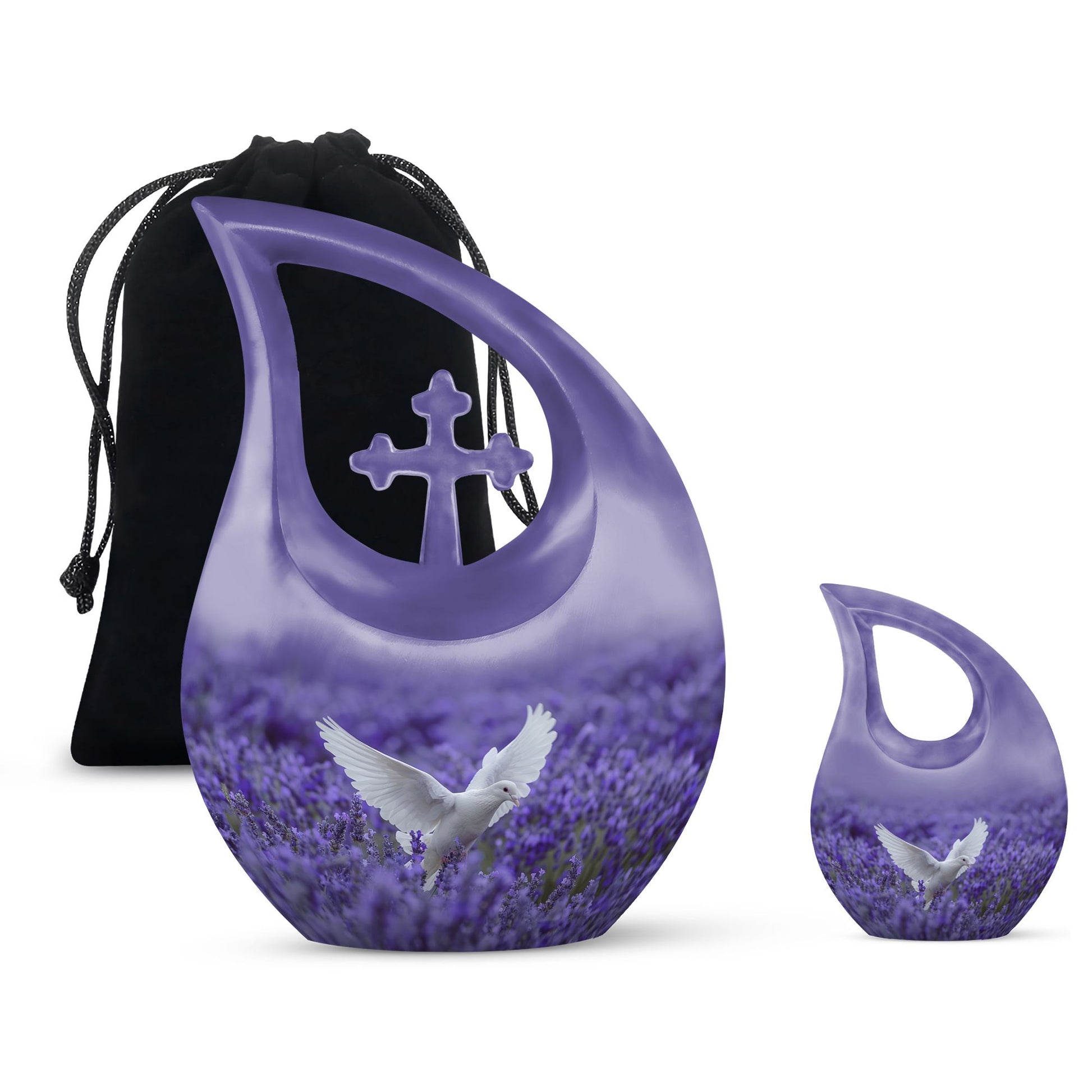 White Dove On Purple Theme Large Urn With 1 Keepsake Urn