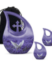 White Dove On Purple Theme Large Urn With 2 Keepsake Urn