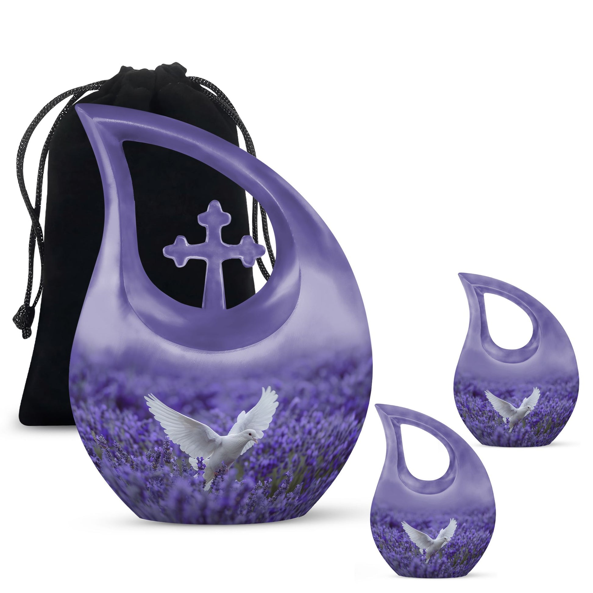 White Dove On Purple Theme Large Urn With 2 Keepsake Urn