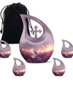 White Dove On Purple Theme Large Urn With 4 Keepsake Urn