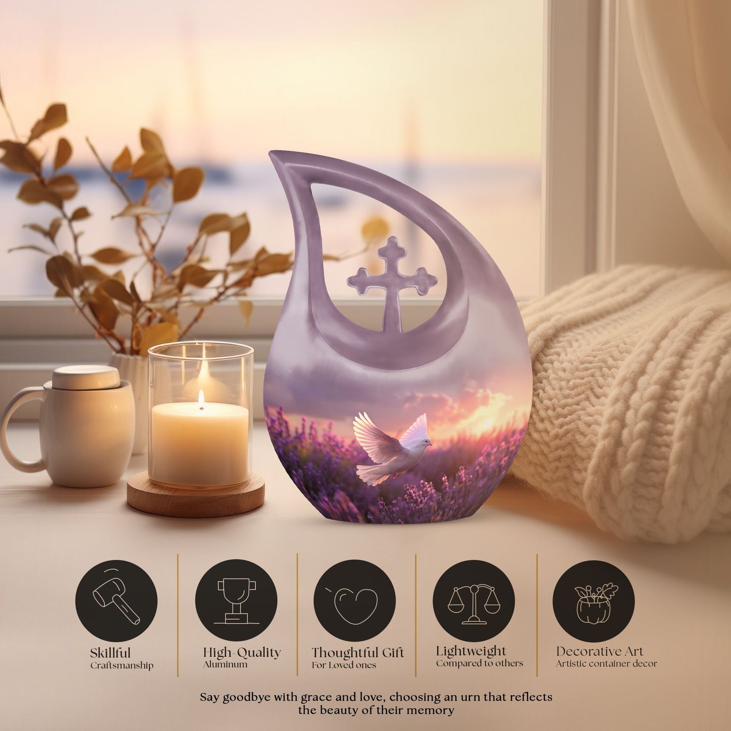 White Dove on Purple Urn