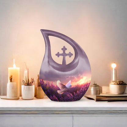 White Dove on Purple Urn