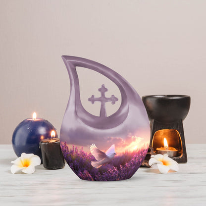 White Dove on Purple Urn