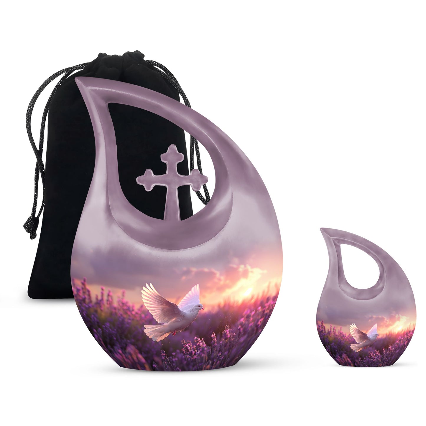 White Dove On Purple Theme Large Urn With 1 Keepsake Urn