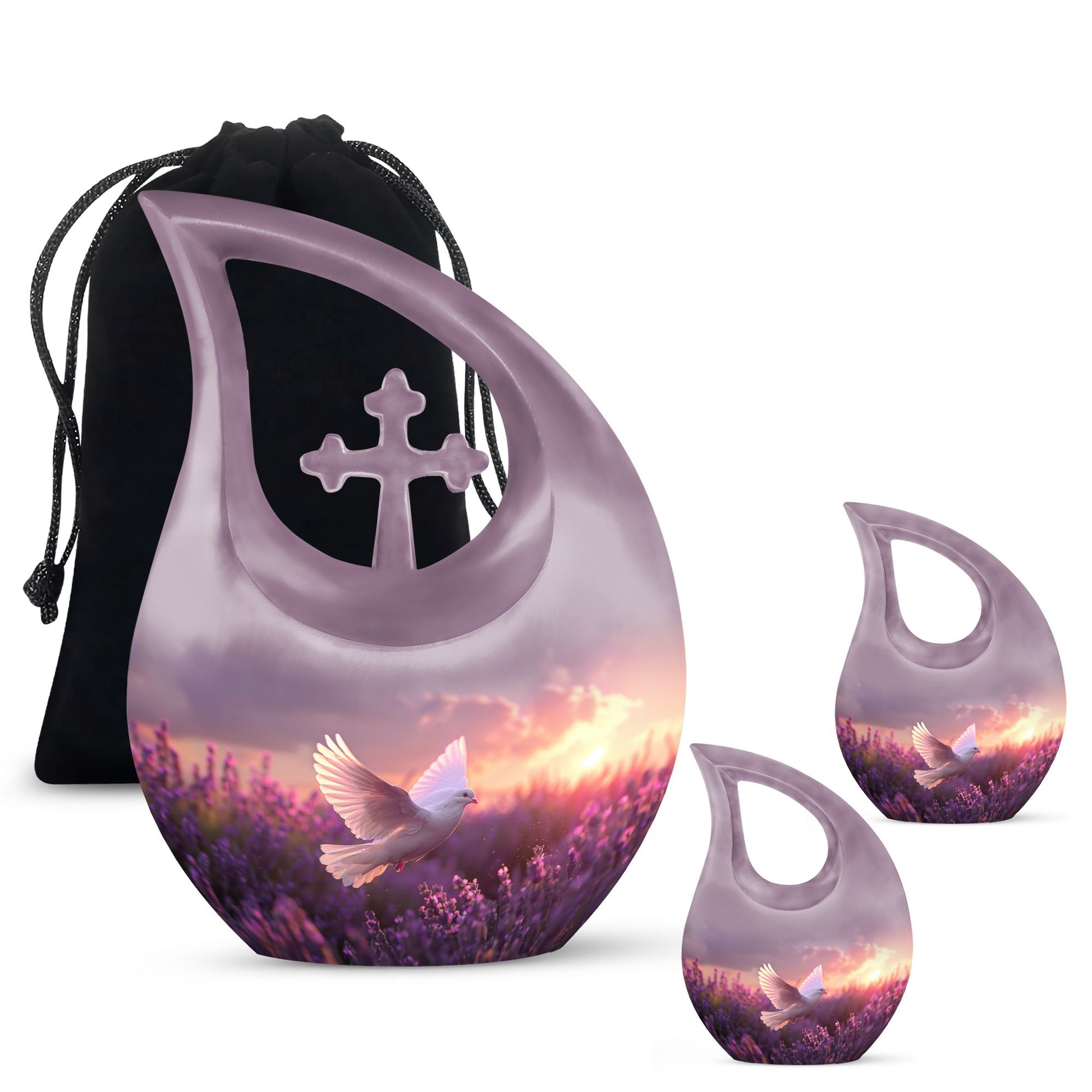 White Dove On Purple Theme Large Urn With 2 Keepsake Urn