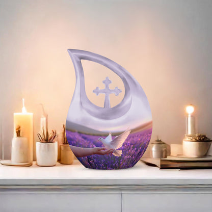 White Dove On Purple Urn