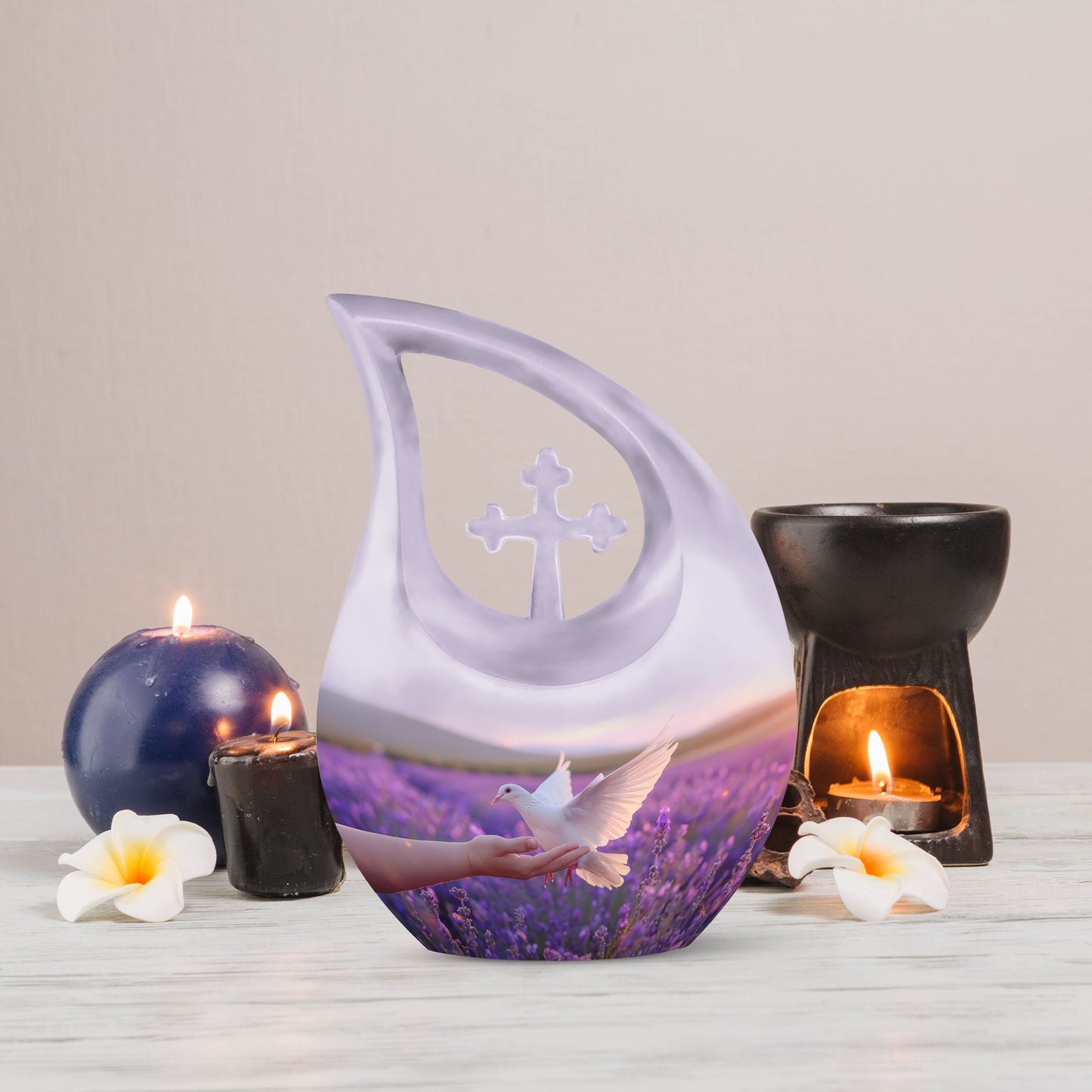 White Dove On Purple Urn