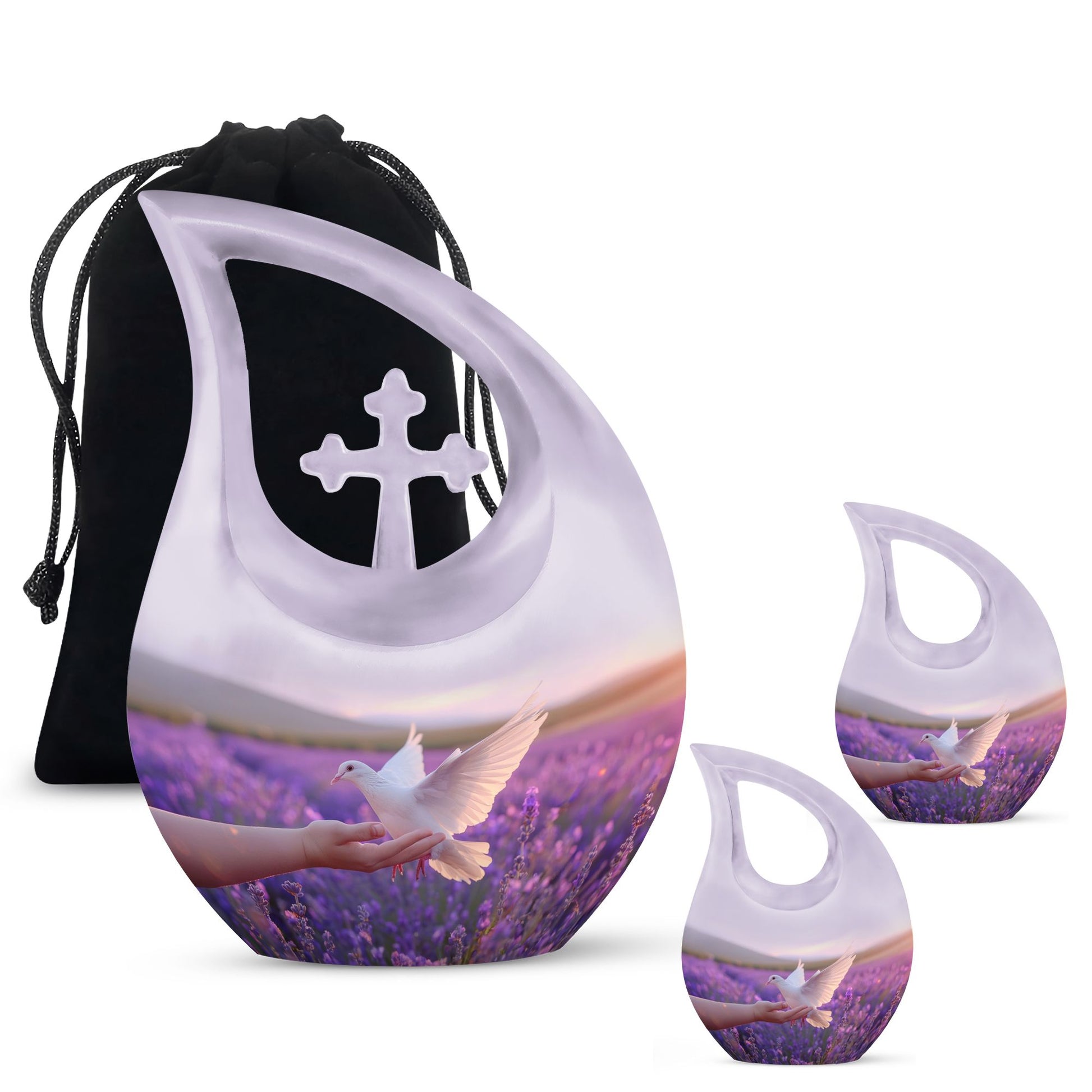 White Dove On Purple Theme Large Urn With 2 Keepsake Urn
