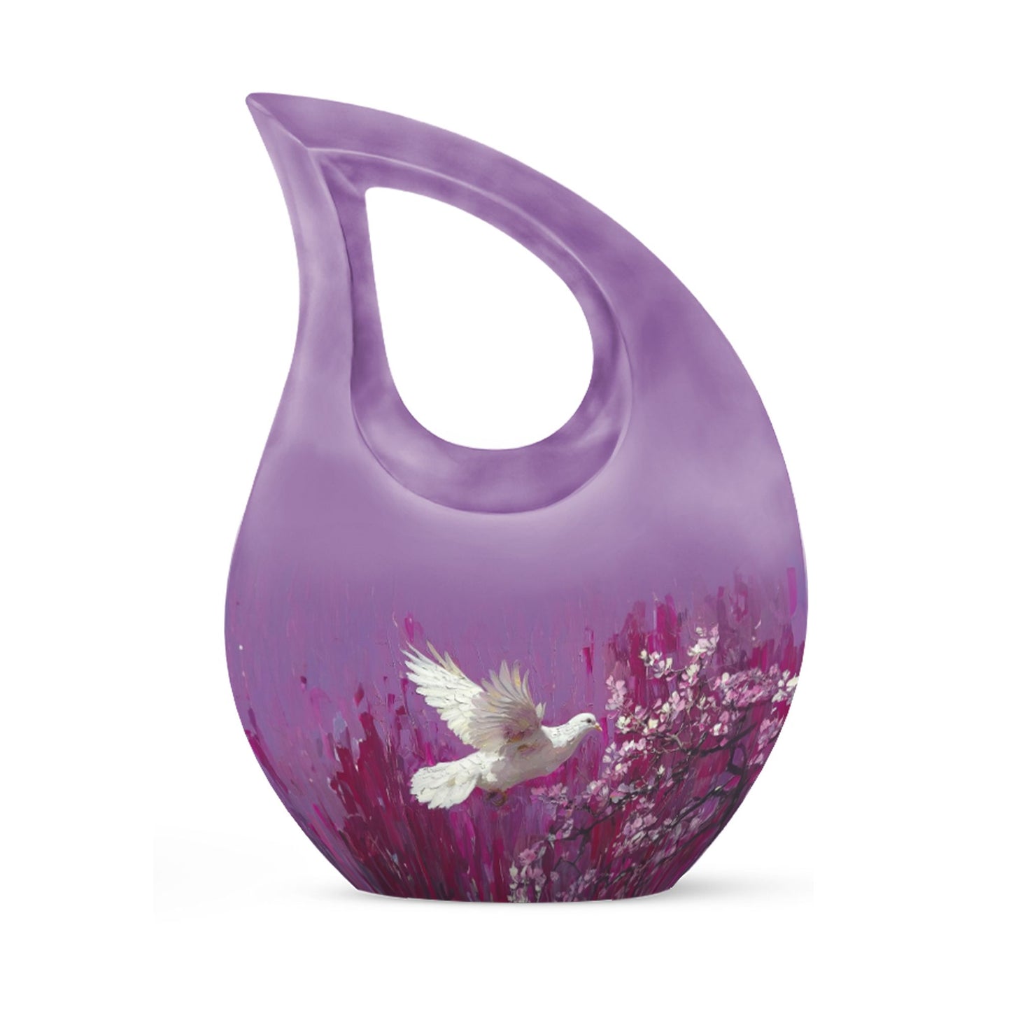 White dove on purple Urn