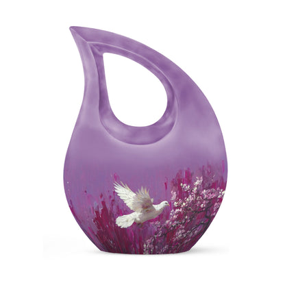 White dove on purple Urn