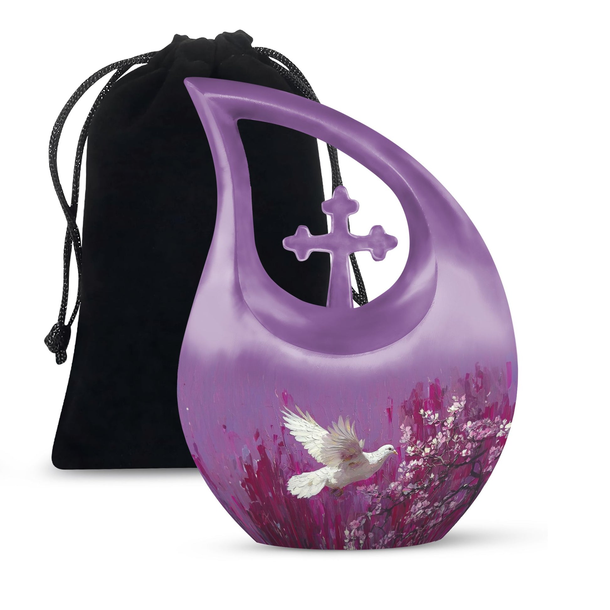 White Dove On Purple Theme Large Urn 10 Inch