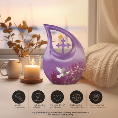 White dove on purple Urn