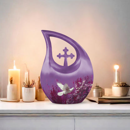 White dove on purple Urn