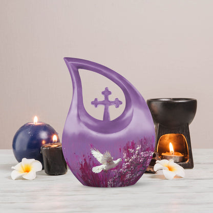 White dove on purple Urn