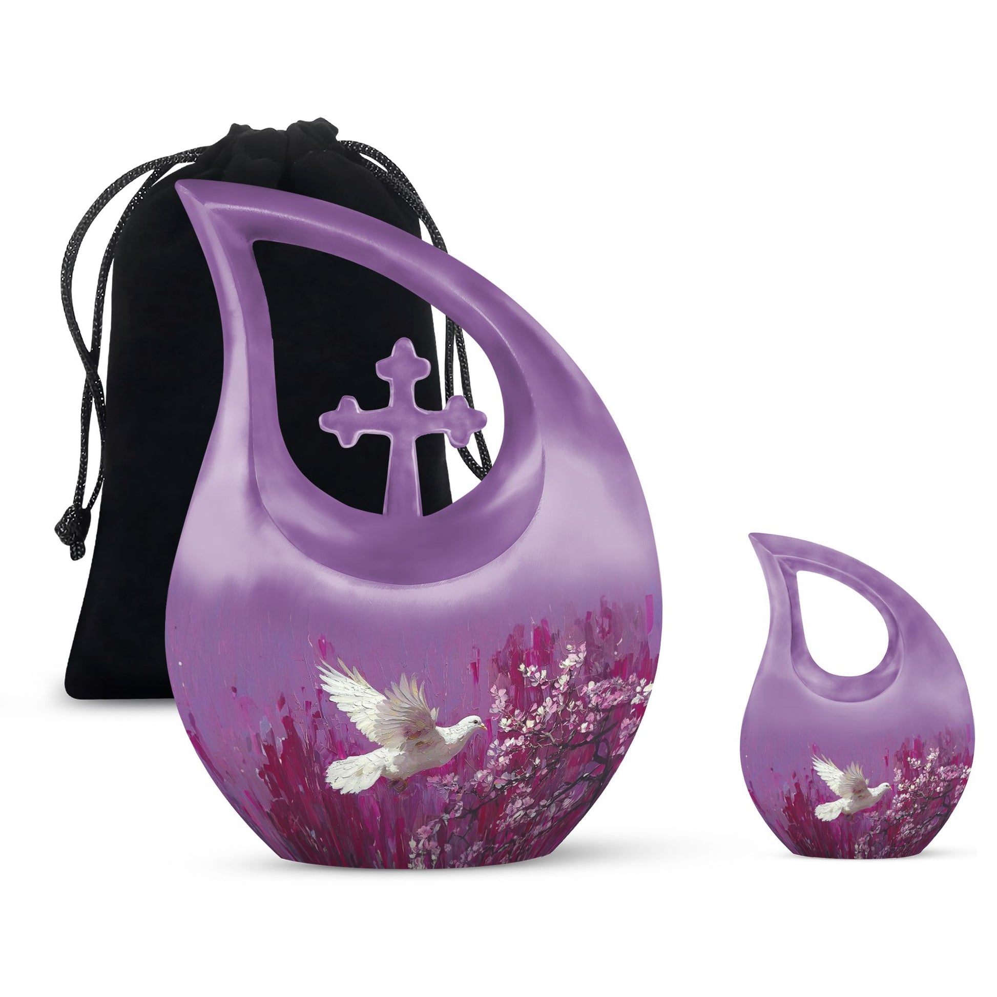 White Dove On Purple Theme Large Urn With 1 Keepsake Urn