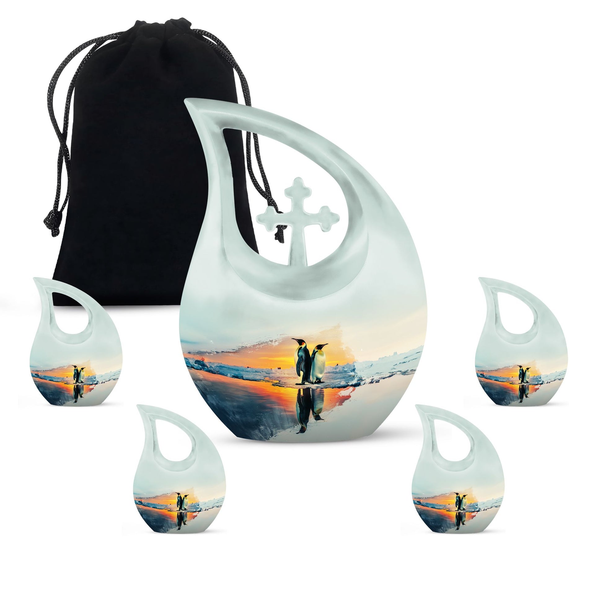 Penguin Theme Large Urn With 4 Keepsake Urn