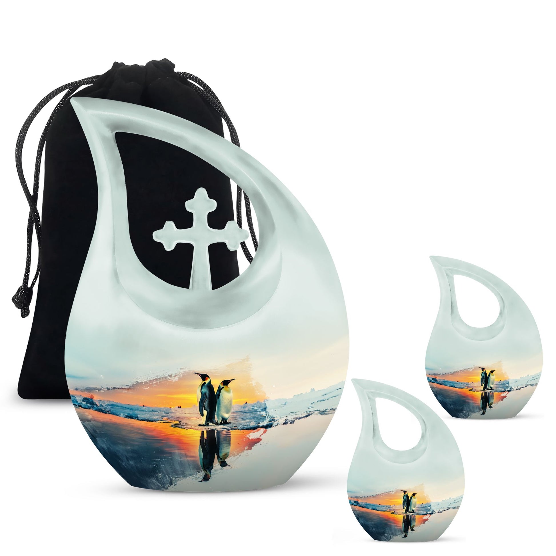 Penguin Theme Large Urn With 2 Keepsake Urn