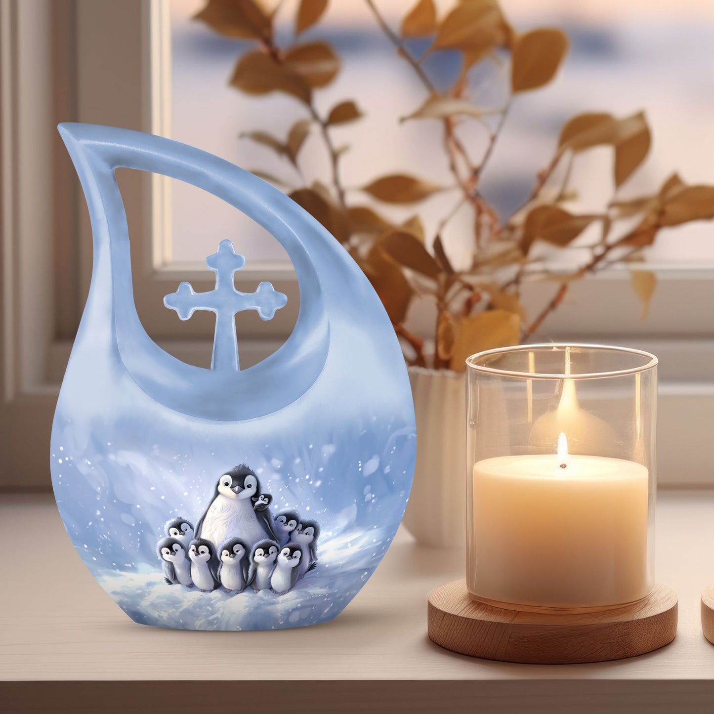 Cross Drop Penguin Urn