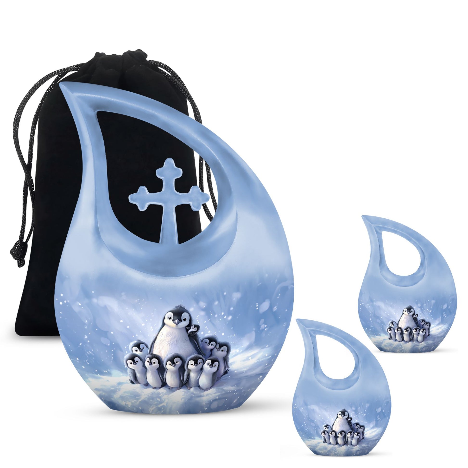 Penguin Theme Large Urn With 2 Keepsake Urn