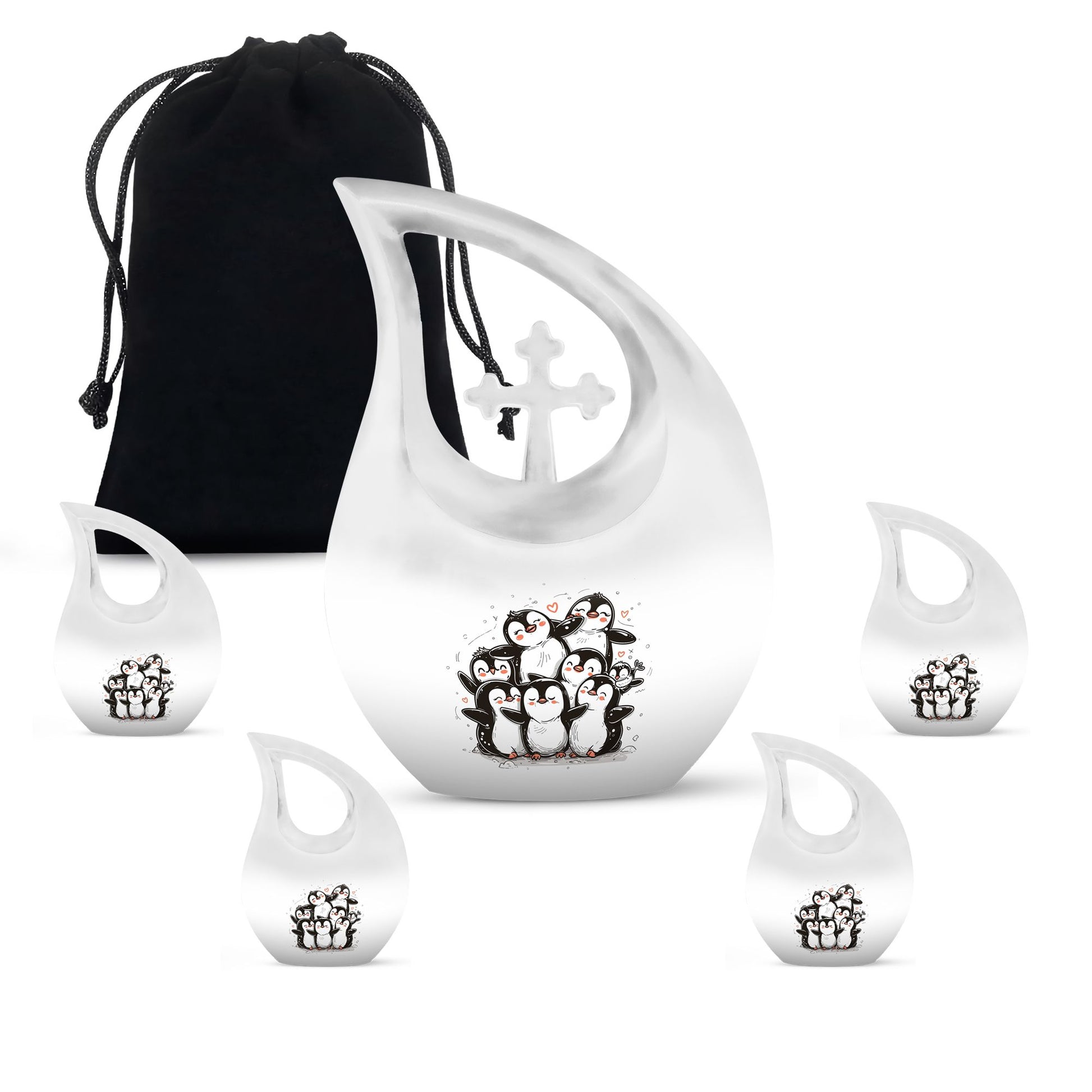 Penguin Theme Large Urn With 4 Keepsake Urn
