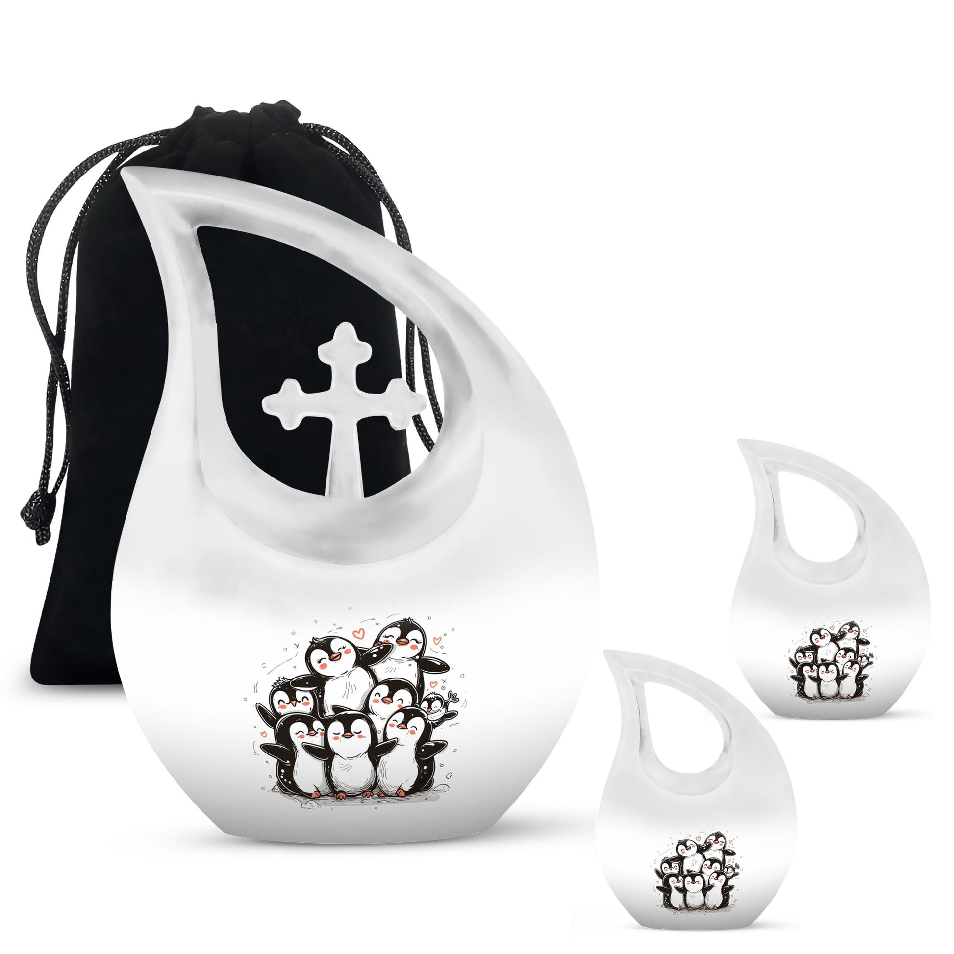 Penguin Theme Large Urn With 2 Keepsake Urn