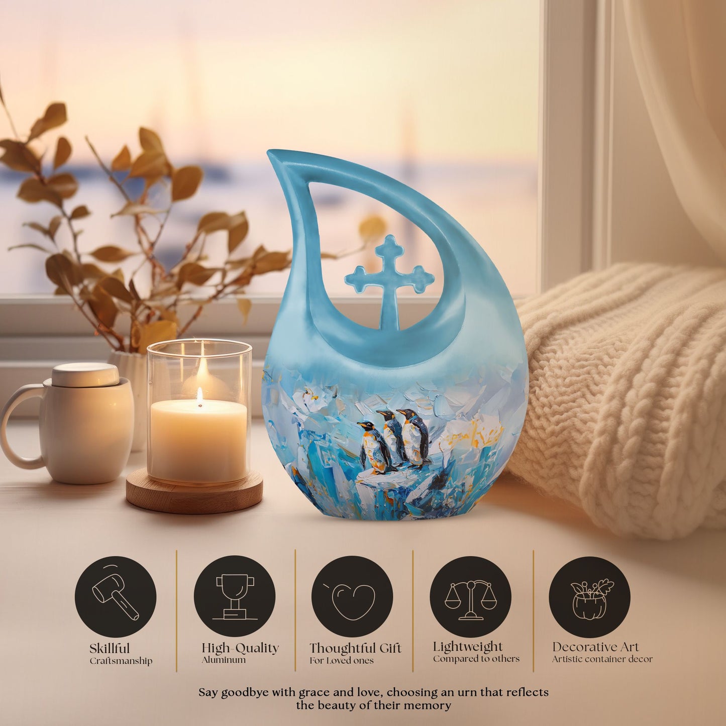 Cross Drop Penguin Urn