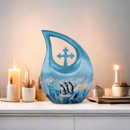Cross Drop Penguin Urn