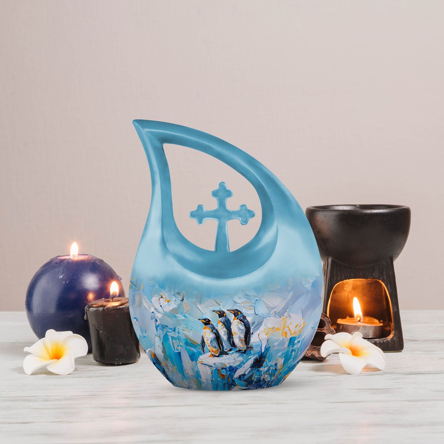 Cross Drop Penguin Urn