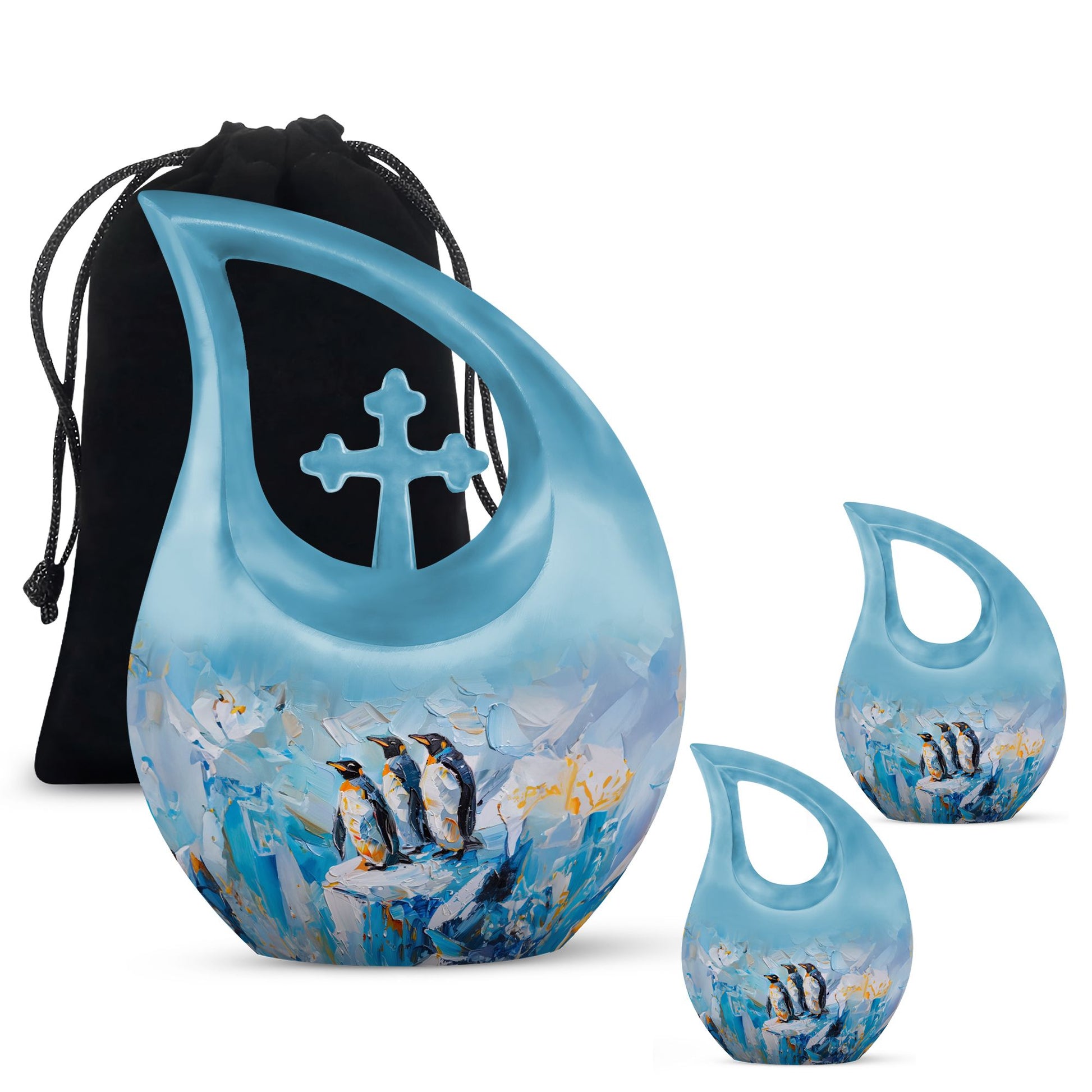 Penguin Theme Large Urn With 2 Keepsake Urn