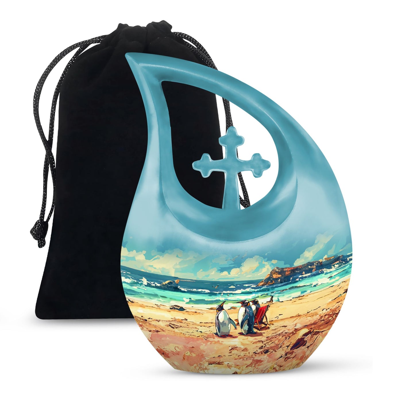 Penguin themed Cross Drop Urn